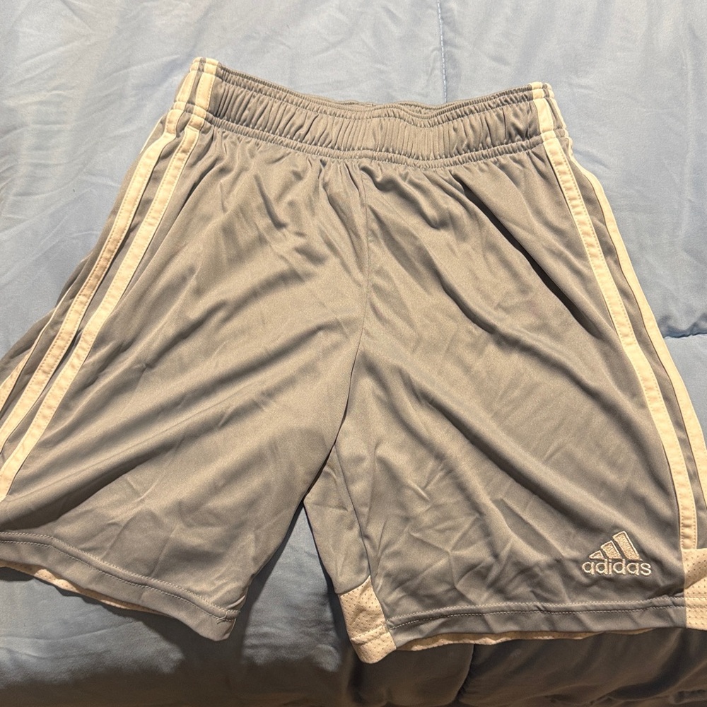 Adidas Gray Shorts with Cream Stripes